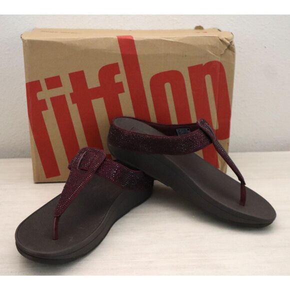 FitFlop Women's Sz 10 Wild Aubergine/Burgundy Isabelle Toe Post Sandals - Picture 1 of 16